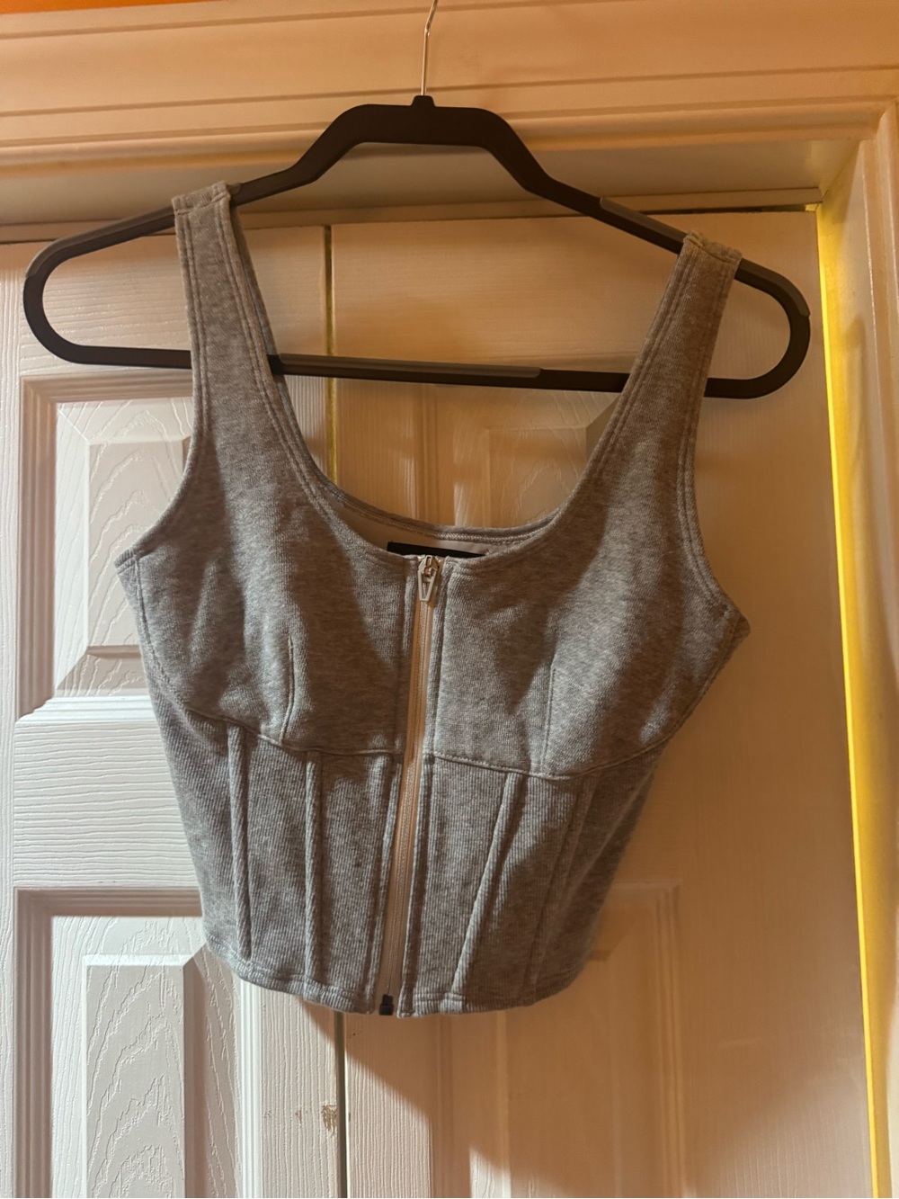 Grey Zip-Front Crop Tank Top